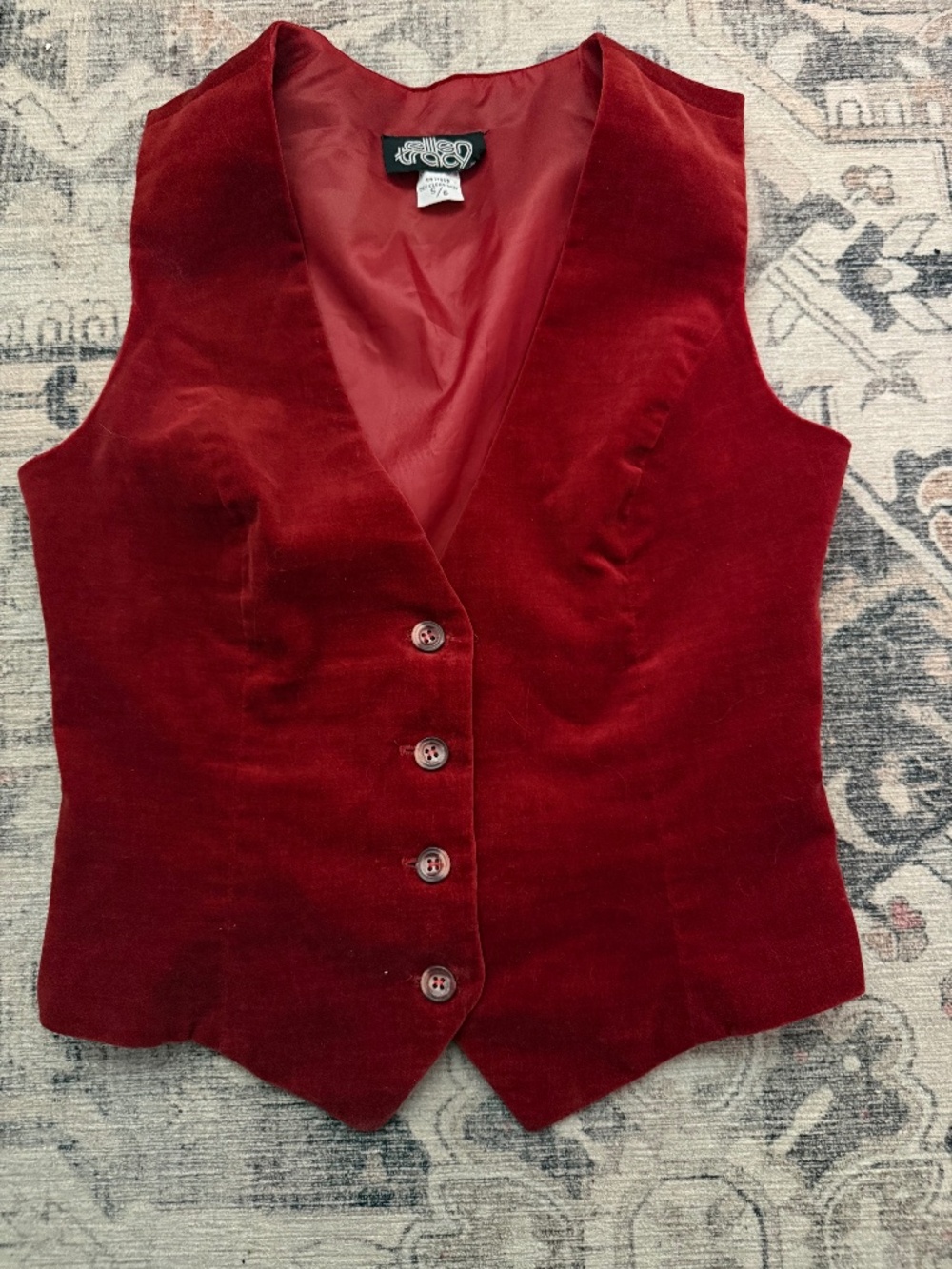 Vintage Ellen Tracy Red Velvet Button Down Vest Size 5/6